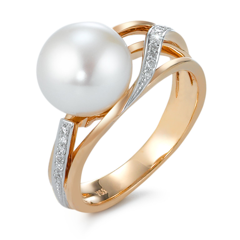 Bague Or rouge 18K Diamant 0.08 ct, 16 Pierres, brillant, w-si perle d'eau douce-573359