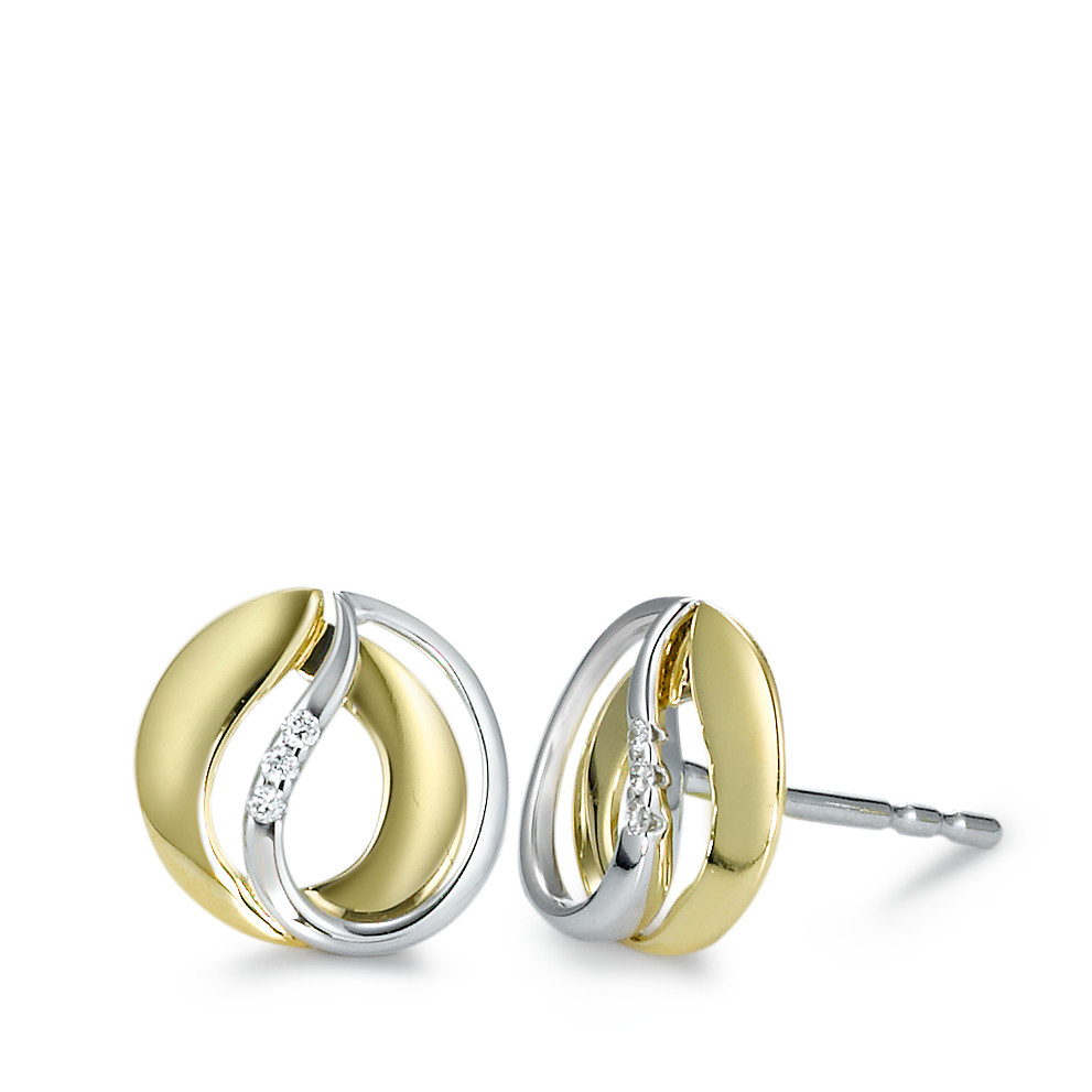 Clous d'oreilles Or jaune 18K, Or blanc 18K Diamant 0.02 ct, 6 Pierres, brillant, w-si Ø9 mm-573366