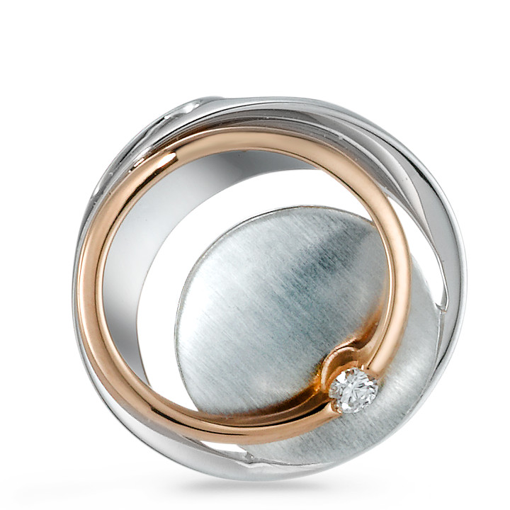 Pendentif Or rouge 18K, Or blanc 18K Diamant 0.03 ct, brillant, w-si Ø15 mm-573367