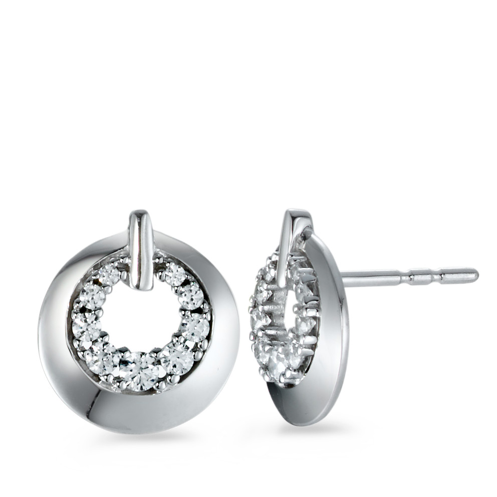 Clous d'oreilles Or blanc 9K Zircone 18 Pierres Ø9 mm-573407