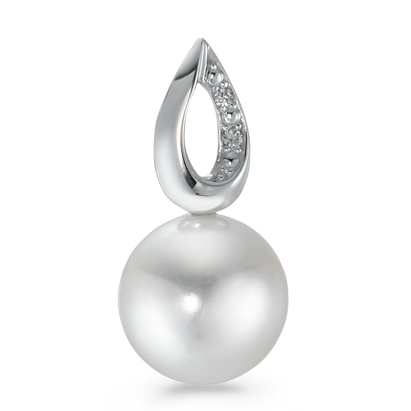 Pendentif Or blanc 18K Diamant 0.01 ct, 2 Pierres, brillant, p1 perle d'eau douce 8.5-9 mm-573432