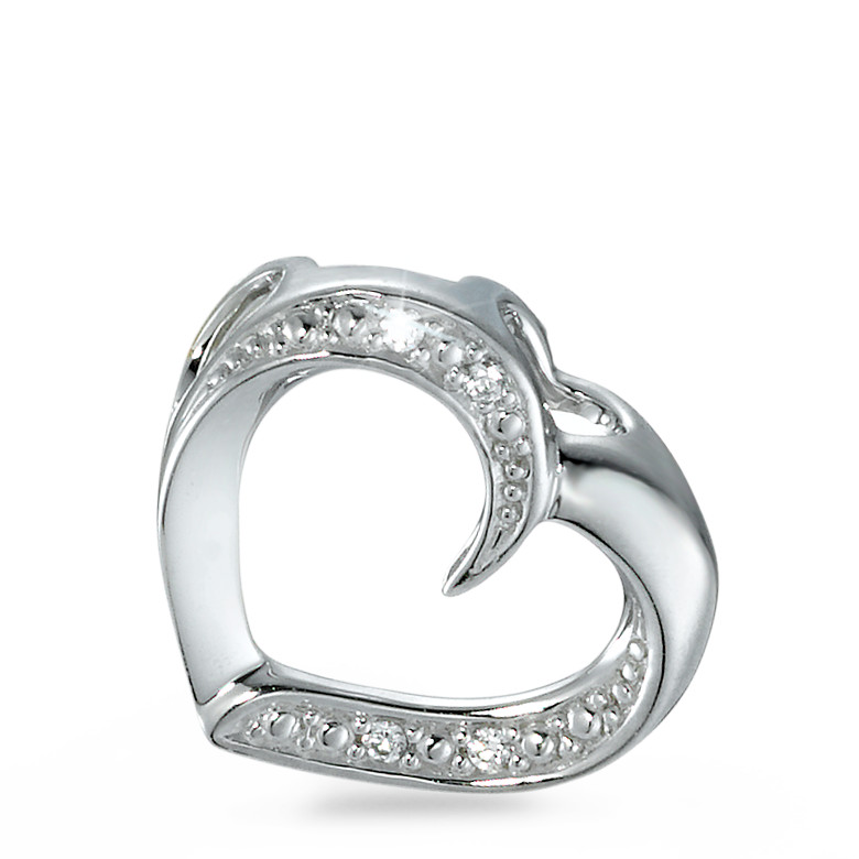 Pendentif Or blanc 9K Zircone 4 Pierres Coeur Ø12 mm-573434