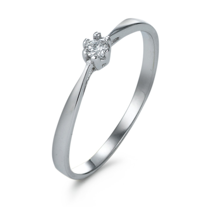 Bague solitaire Or blanc 18K Zircone-573554