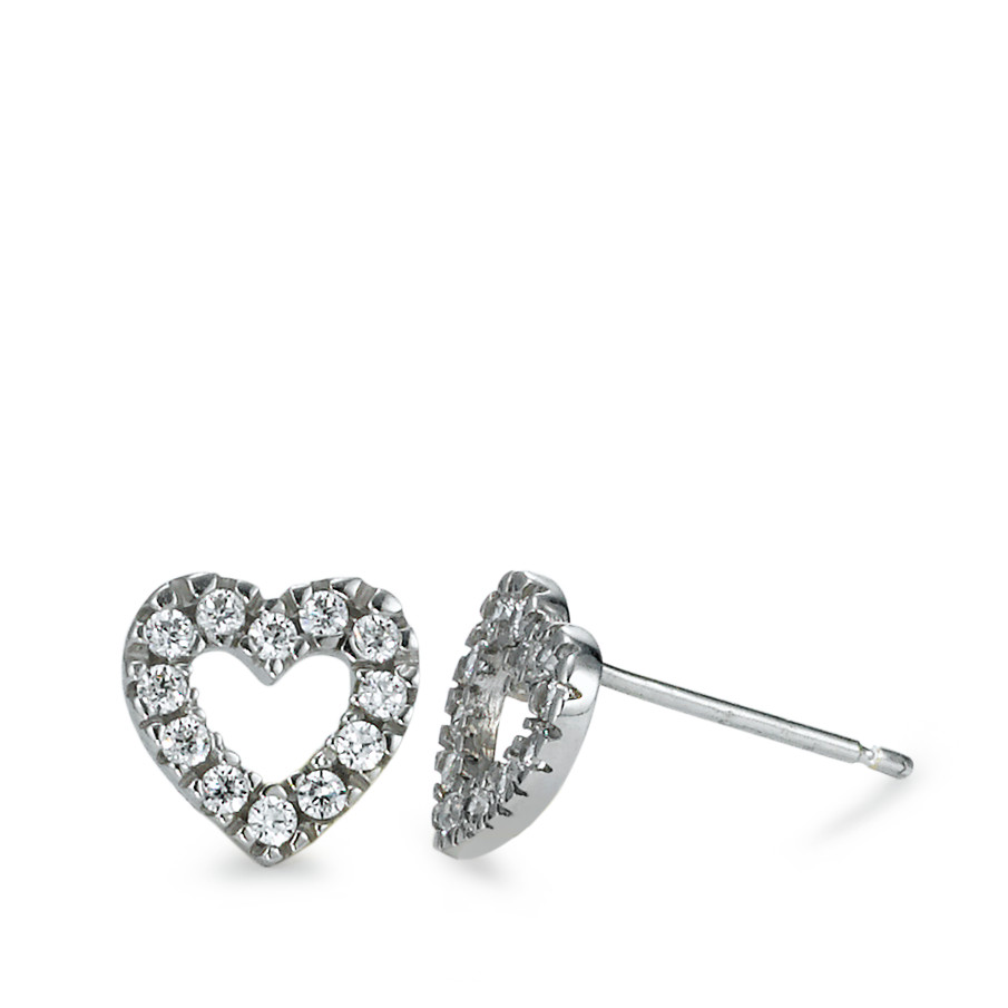 Clous d'oreilles Or blanc 18K Zircone 12 Pierres Coeur Ø7.5 mm-573573