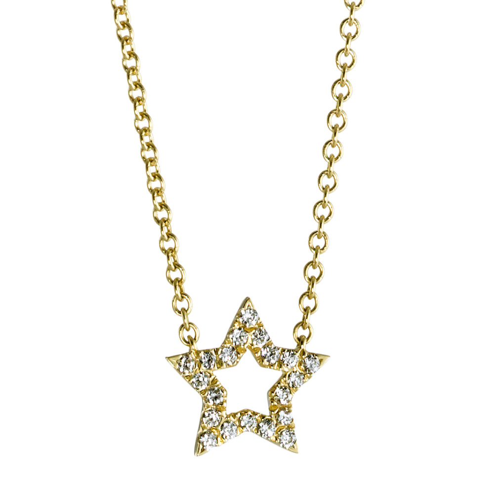 Collier Or jaune 18K Diamant 0.11 ct, 20 Pierres, w-si Étoile 40-45 cm Ø9 mm-573831