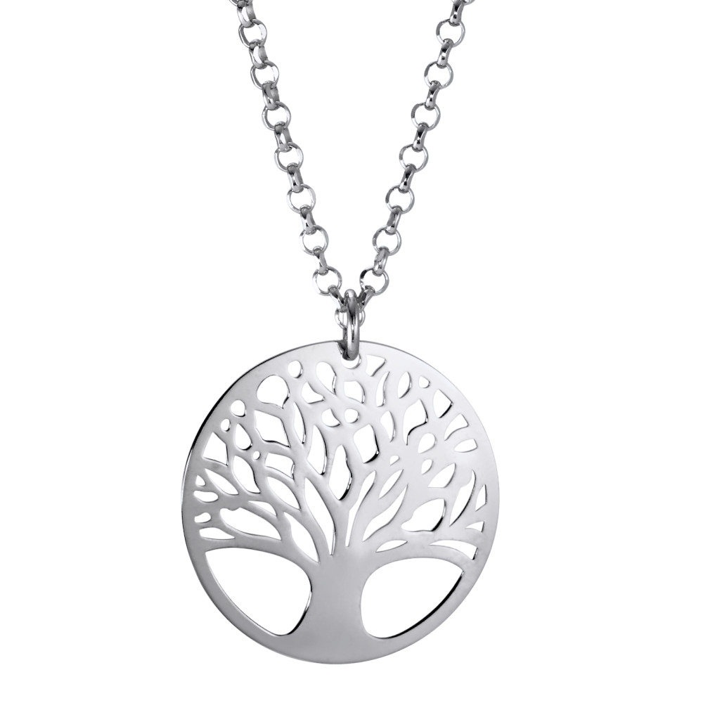 Chaînette avec pendentif Argent Rhodié Arbre de la vie 42-45 cm Ø20 mm-574026