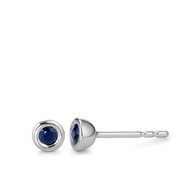 Clous d'oreilles Or blanc 9K Saphir 2 Pierres Ø4 mm-574706
