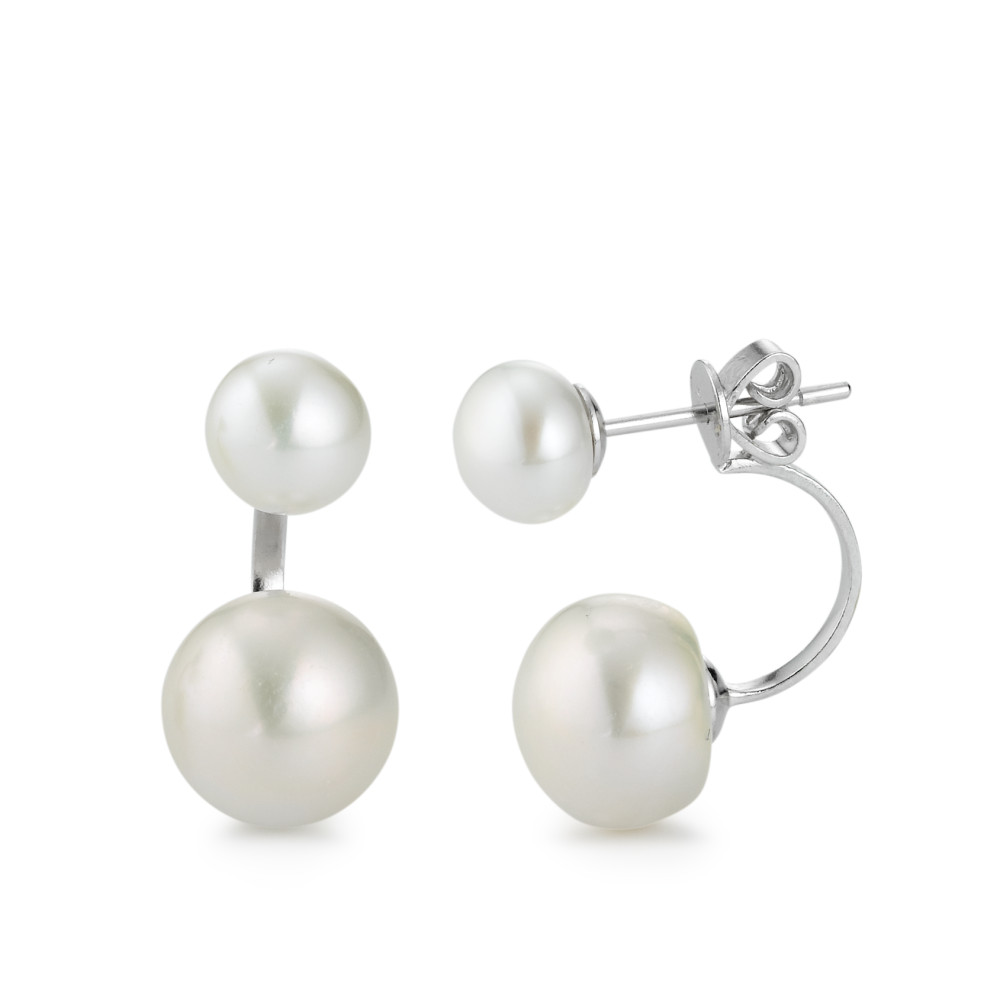 Clous d'oreilles Argent Rhodié perle d'eau douce blanc, 4 Perles 7.5-10 mm-574894