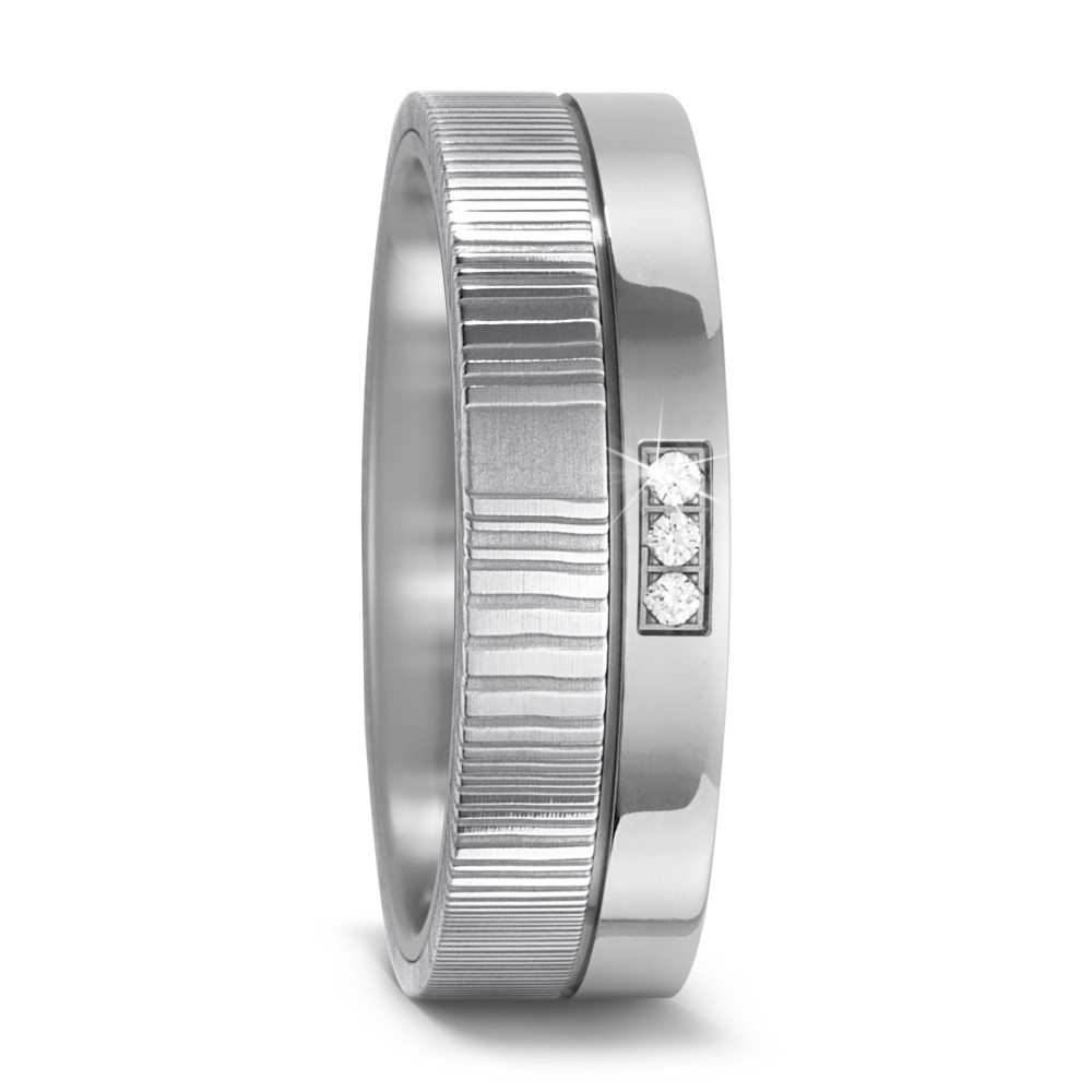 Partnerring Damaszener Stahl, Titan Diamant weiss, 0.03 ct, 3 Steine, w-si-575037