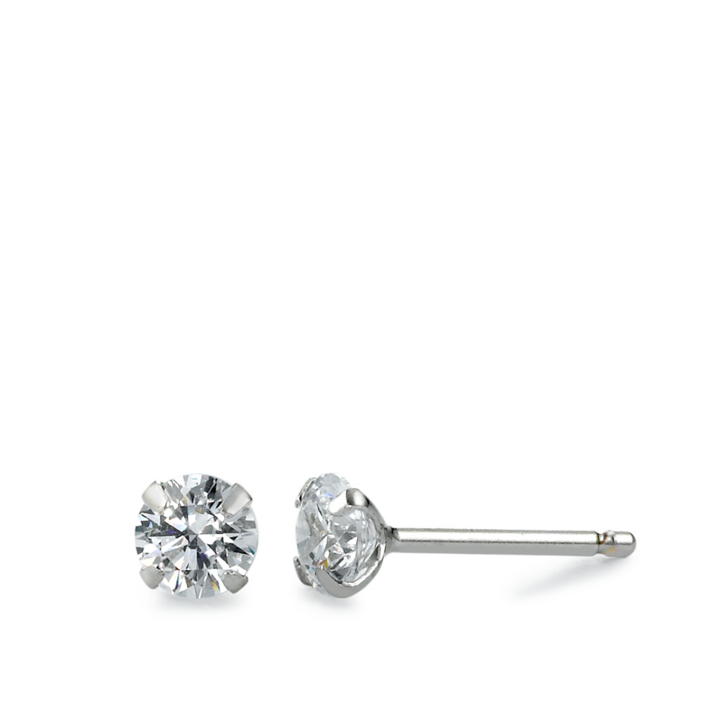 Clous d'oreilles Argent Zircone blanc, 2 Pierres, rond, 4.5 mm-575277