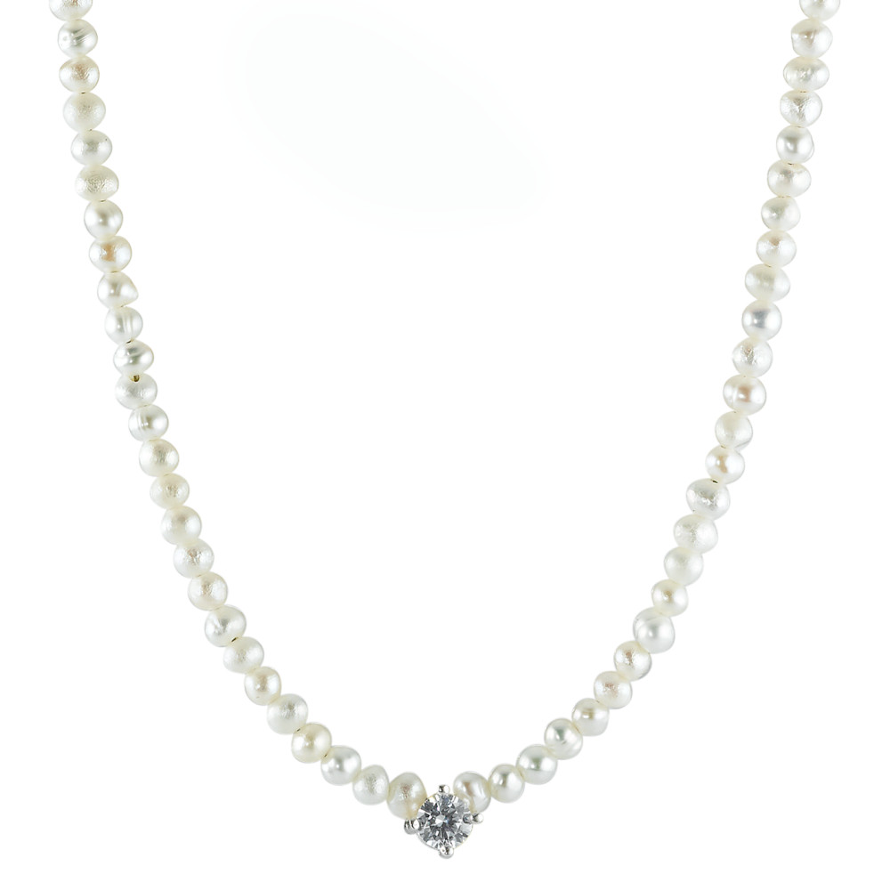 Collier Acier inoxydable Zircone perle d'eau douce 3-3.5 mm 42 cm Ø5.5 mm-575305