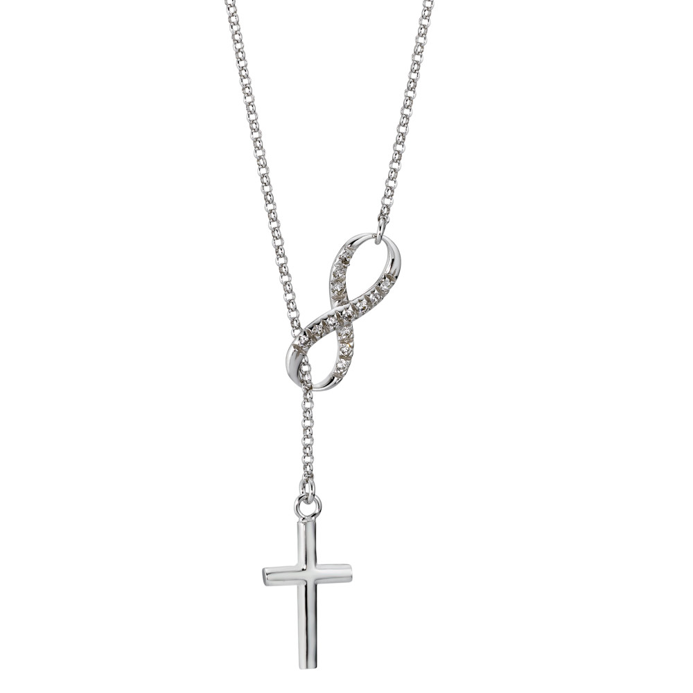 Chaînette avec pendentif Argent Zircone Rhodié Croix 46 cm-575636