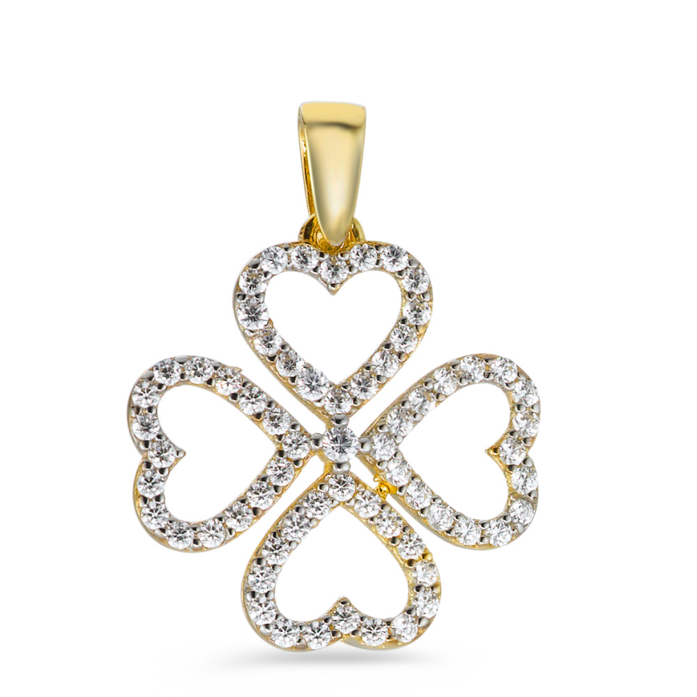 Pendentif Or jaune 9K Zircone Feuille de Trèfle Ø20 mm-575749