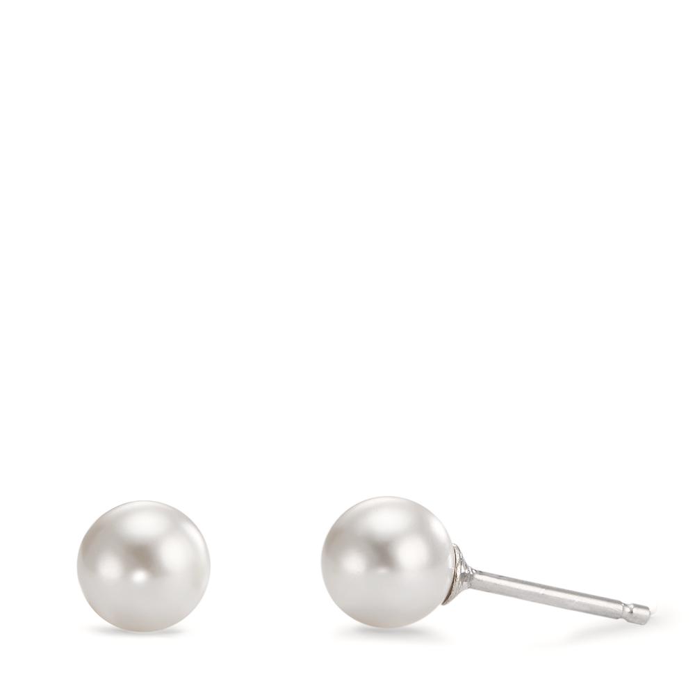 Clous d'oreilles Argent Rhodié [shining Pearls] blanc, 2 Perles, 6 mm-575790