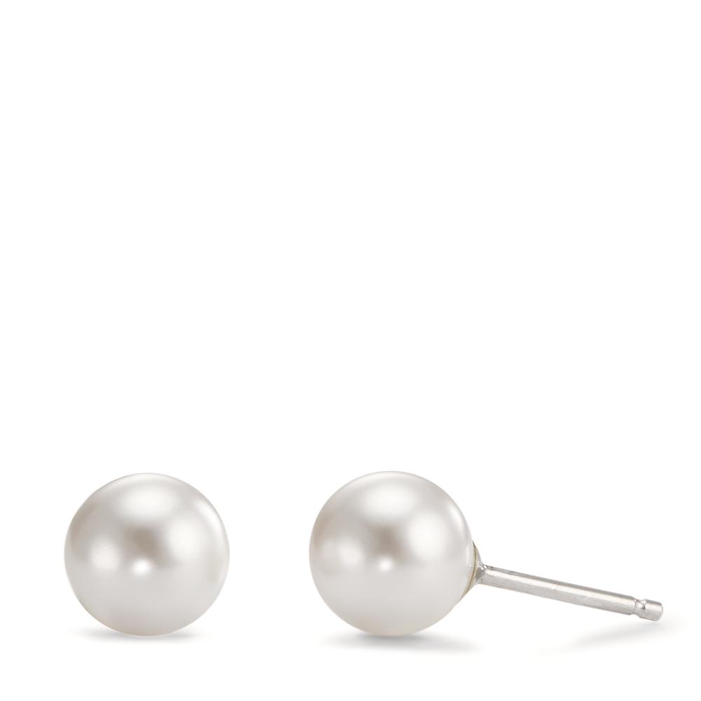 Clous d'oreilles Argent Rhodié [shining Pearls] blanc, 2 Perles, 8 mm-575791