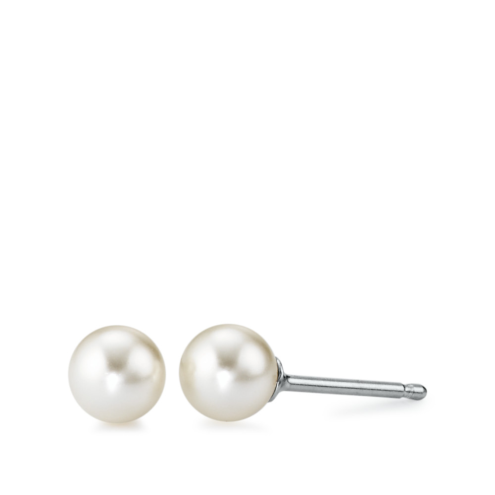 Clous d'oreilles Argent Rhodié [shining Pearls] blanc, 2 Perles, 6 mm-576199