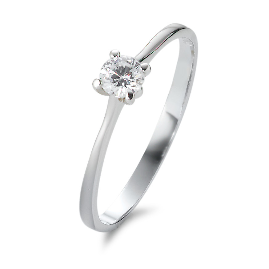 Bague solitaire Or blanc 18K Zircone Ø4 mm-577405