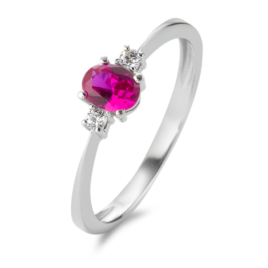 Bague Or blanc 18K Zircone rouge, 3 Pierres-577408