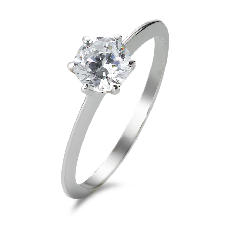 Bague solitaire Or blanc 18K Zircone Ø5.5 mm-577410