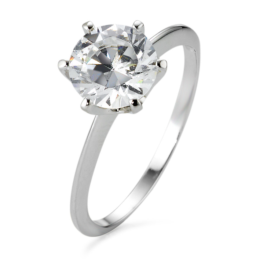 Bague solitaire Or blanc 18K Zircone Ø7.5 mm-577411