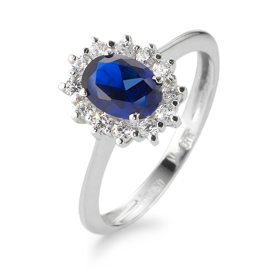 Bague Or blanc 18K Zircone bleu, 13 Pierres-577412