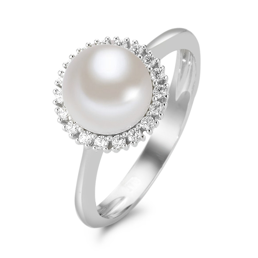 Bague Or blanc 18K Zircone perle d'eau douce blanc, 8 mm-577417