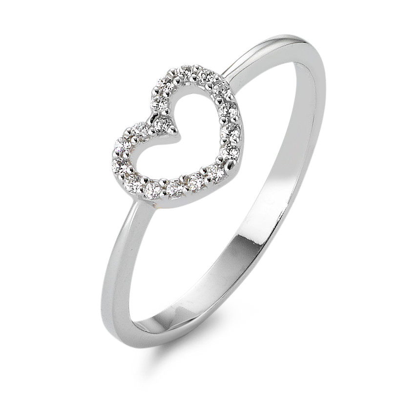Bague Or blanc 18K Zircone 17 Pierres Coeur Ø7 mm-577420