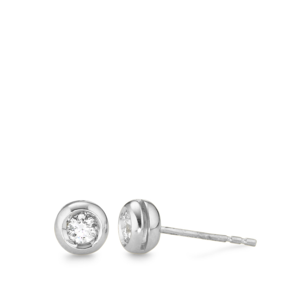 Clous d'oreilles Or blanc 18K Zircone Ø5.5 mm-577437