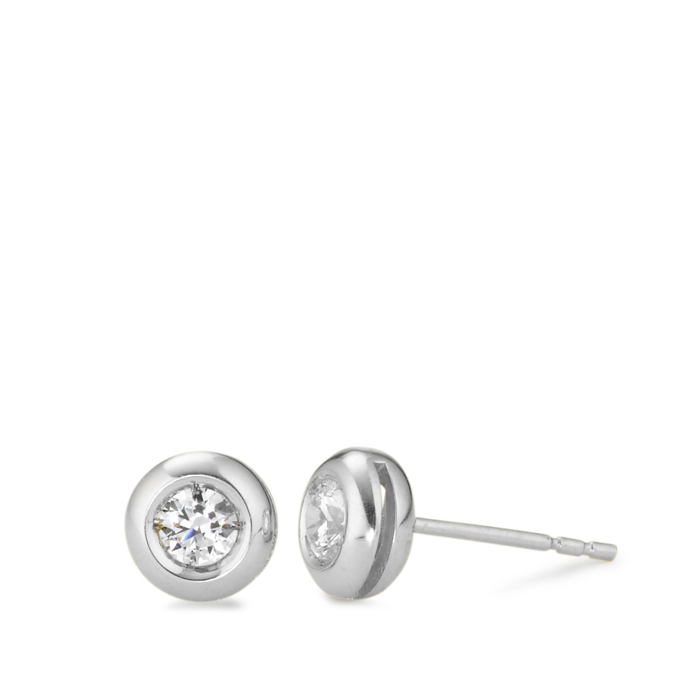 Clous d'oreilles Or blanc 18K Zircone Ø6.5 mm-577440