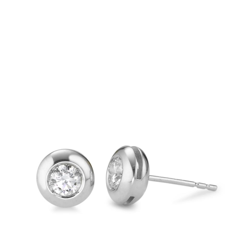 Clous d'oreilles Or blanc 18K Zircone 2 Pierres Ø7.5 mm-577441
