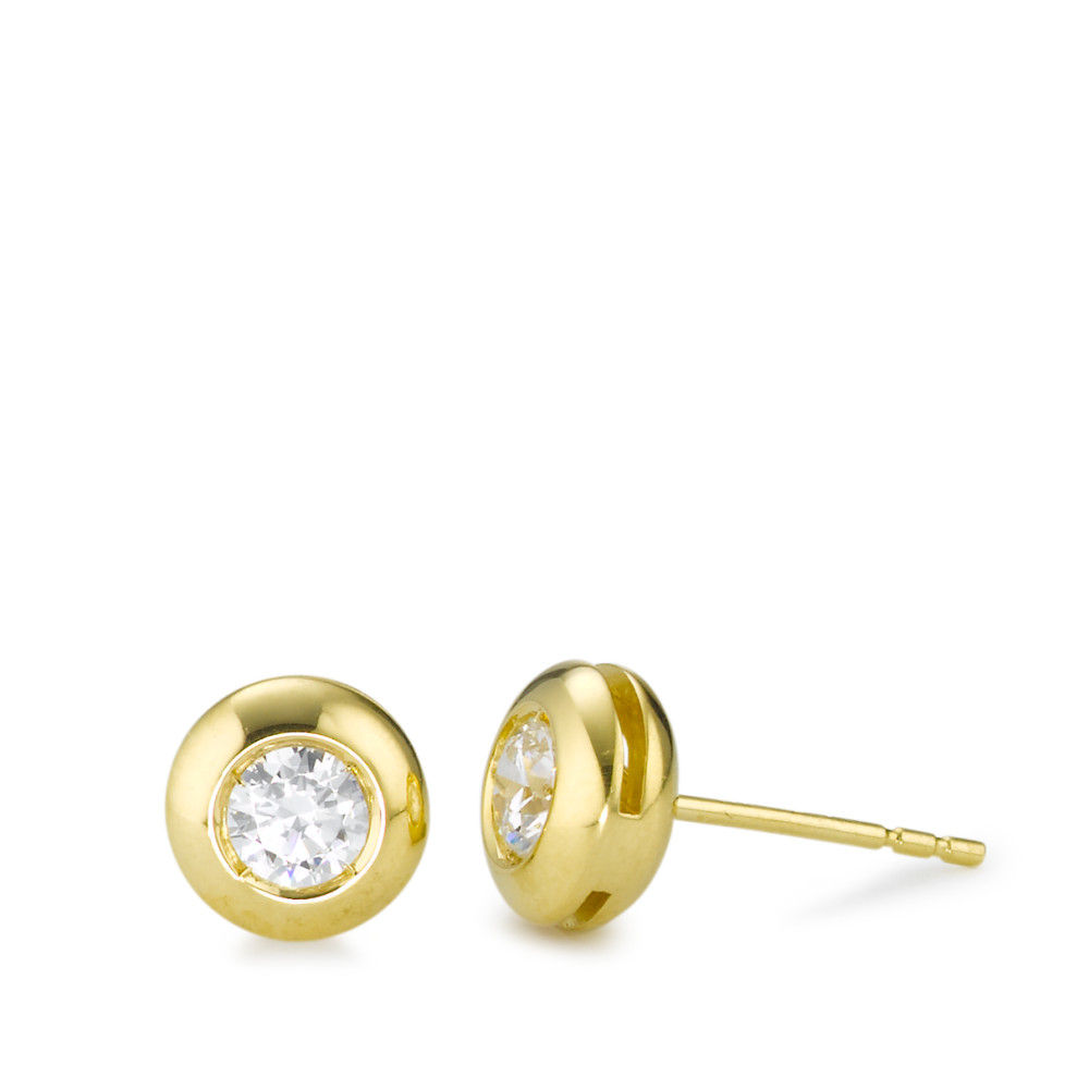 Clous d'oreilles Or jaune 18K Zircone 2 Pierres Ø7.5 mm-577442