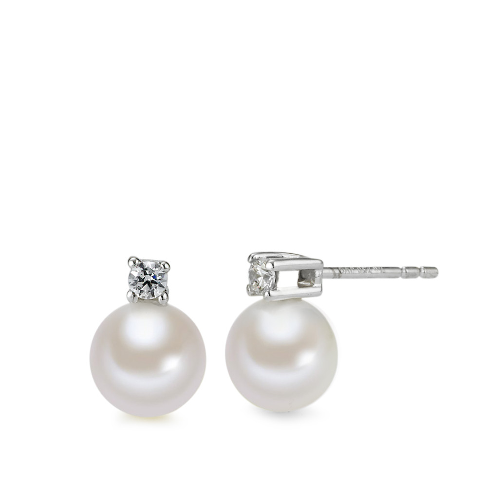 Clous d'oreilles Or blanc 18K perle d'eau douce blanc, 2 Perles, 7 mm-577443