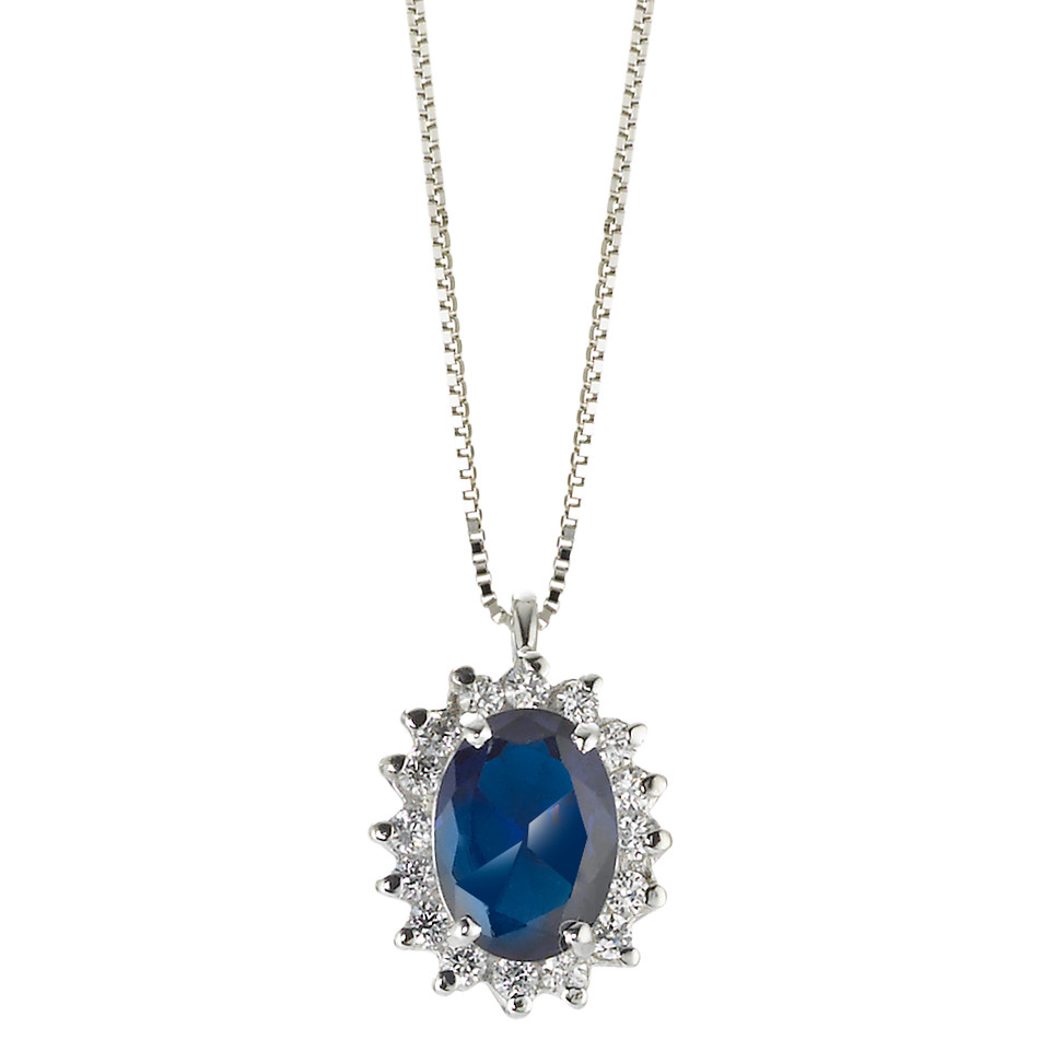 Chaînette avec pendentif Or blanc 18K Zircone bleu 40-42 cm-577488