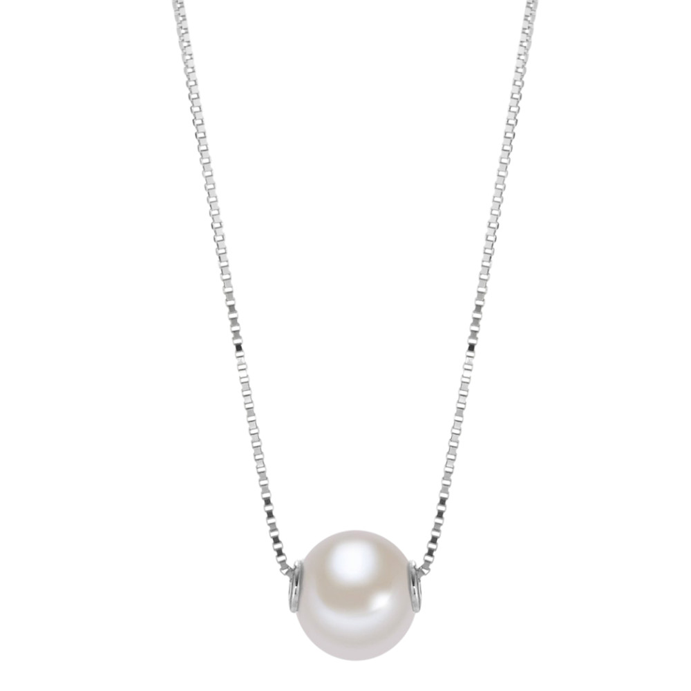 Collier Or blanc 18K perle d'eau douce blanc, 6 mm 42 cm-577489