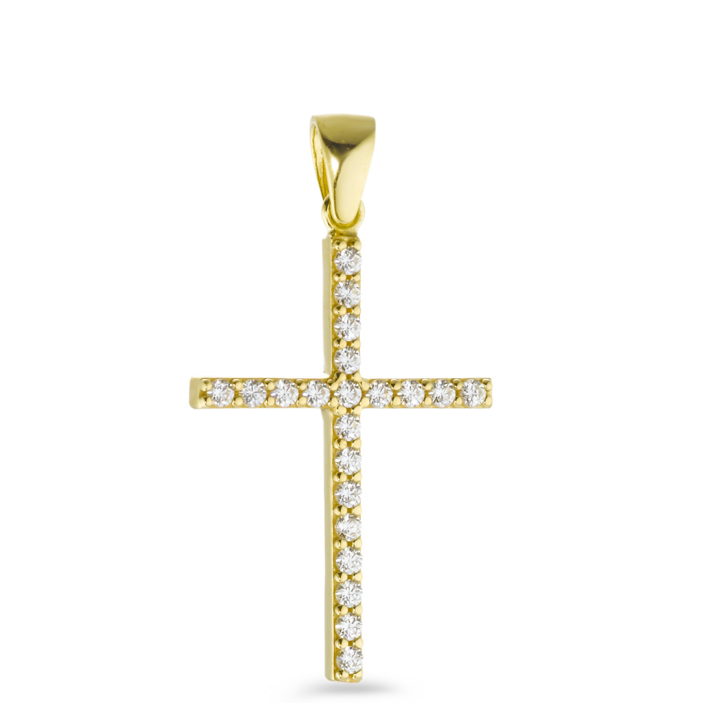Pendentif Or jaune 18K Zircone 21 Pierres Croix-577498