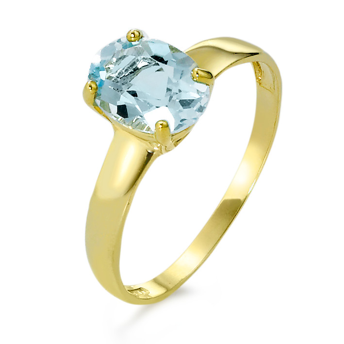 Bague Or jaune 14K Topaze bleu, ovale-577856