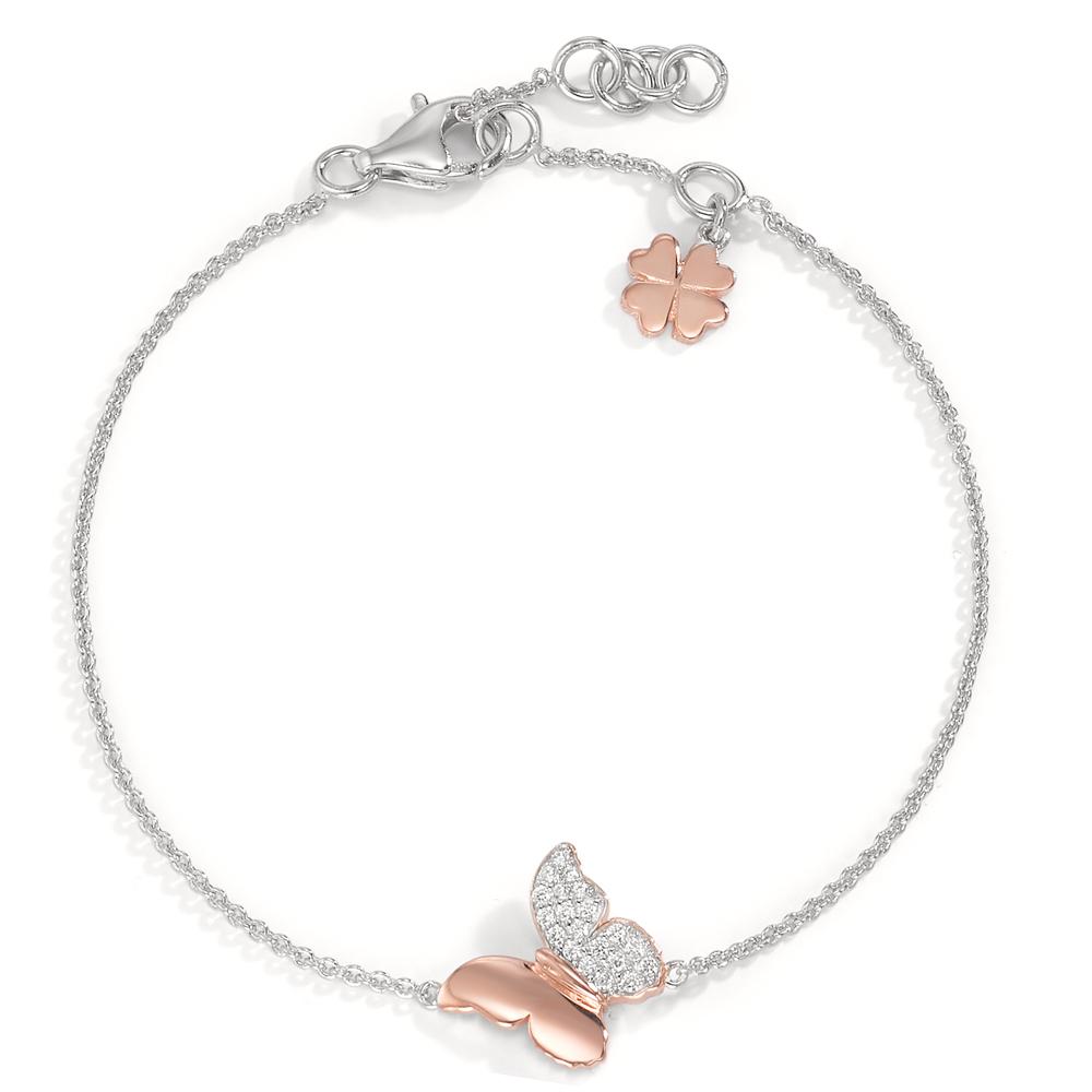 Bracelet Argent Zircone 20 Pierres rosé Plaqué or Papillon 15-18.5 cm Ø12 mm-577971