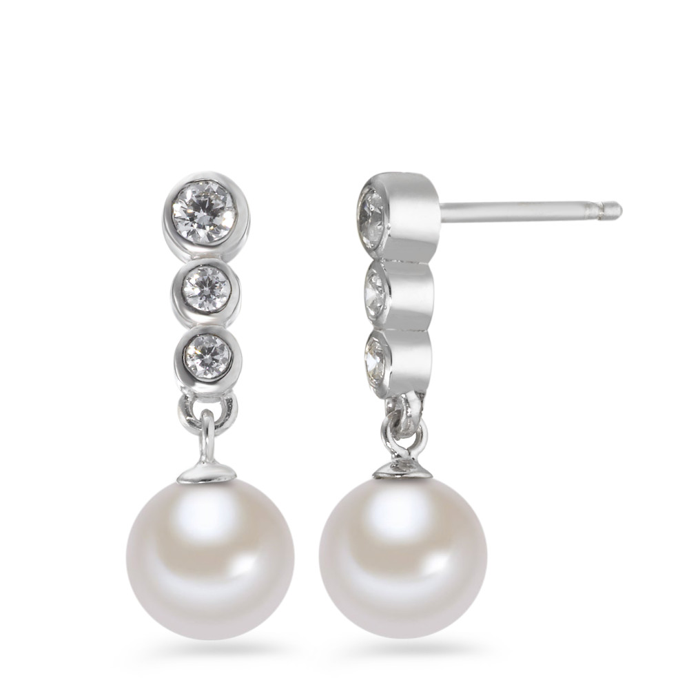 Pendant d'oreilles Argent Rhodié [shining Pearls] blanc, 2 Perles, 8 mm-579389