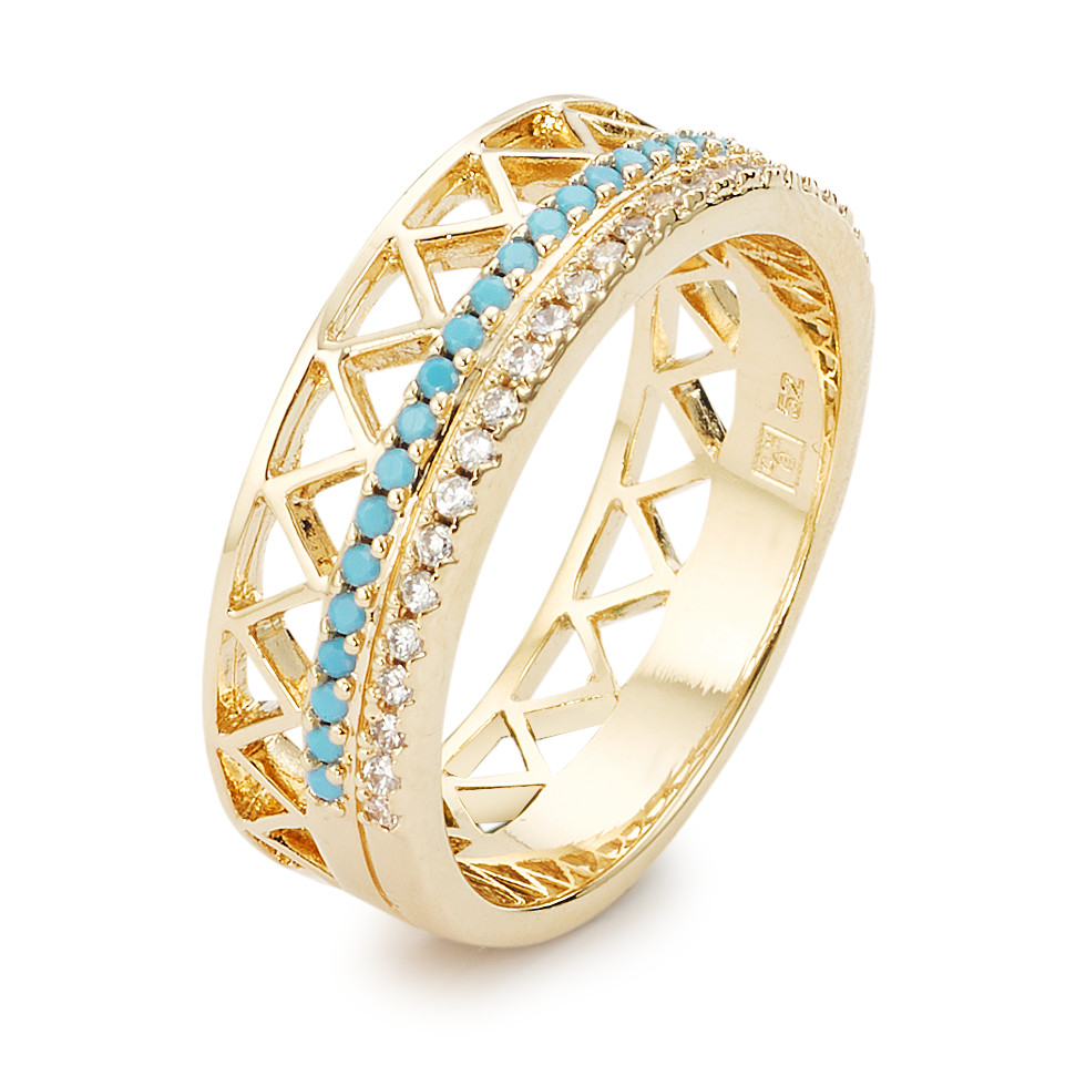 Bague Bronze Zircone turquoise Plaqués or 5 microns-580244