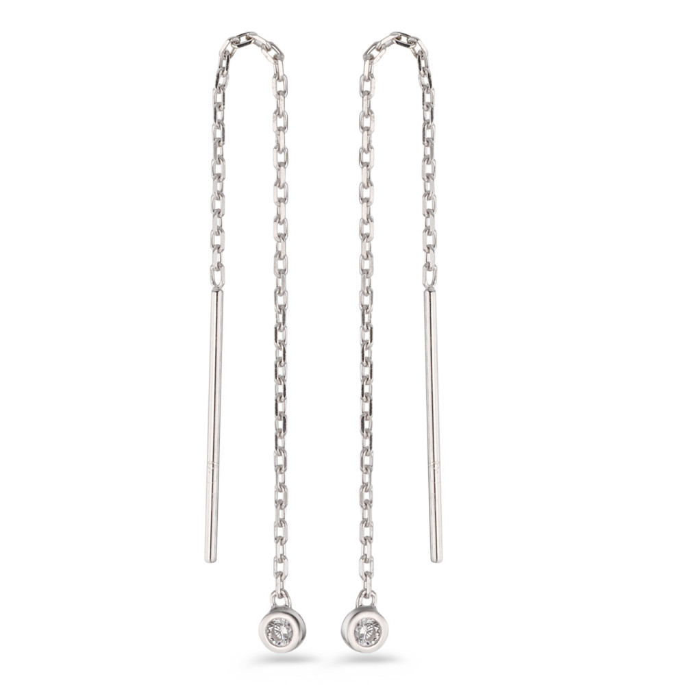 Boucles d'oreilles pendantes Argent Zircone 2 Pierres Rhodié Ø3 mm-580377