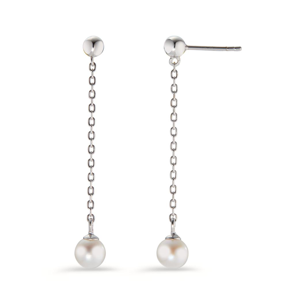 Pendant d'oreilles Argent Rhodié [shining Pearls] blanc, 2 Perles, 8 mm-580849