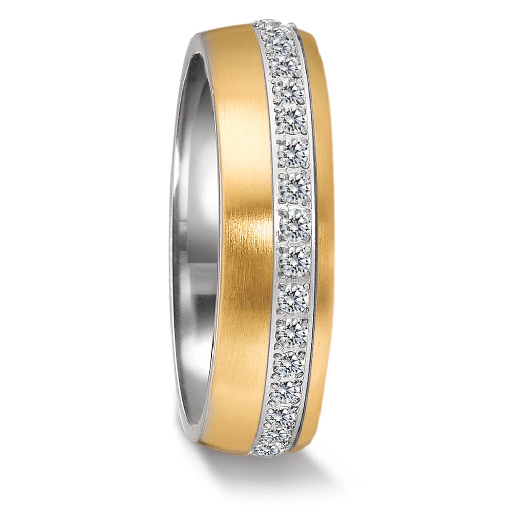 Bague Acier inoxydable Zircone jaune PVD-581316