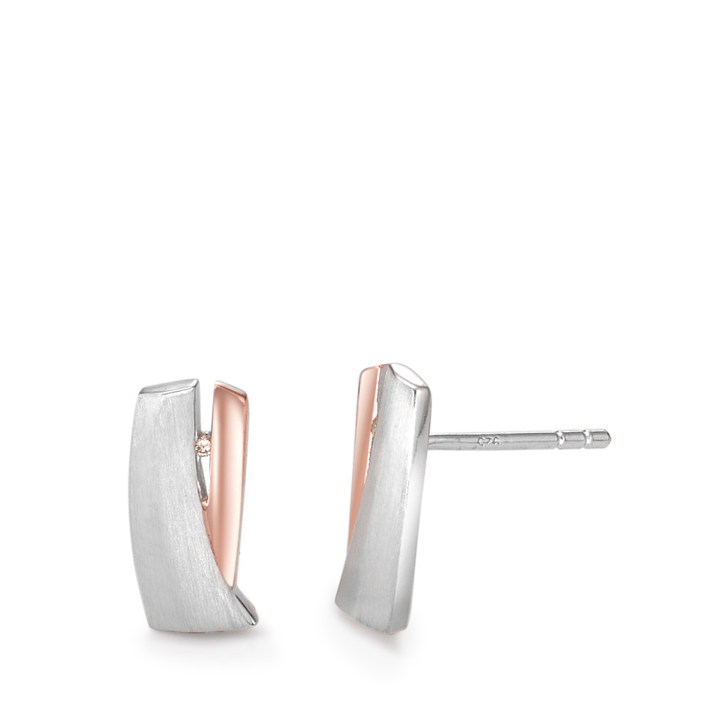 Clous d'oreilles Argent Diamant 0.012 ct, 2 Pierres, si rosé Plaqué or-581409