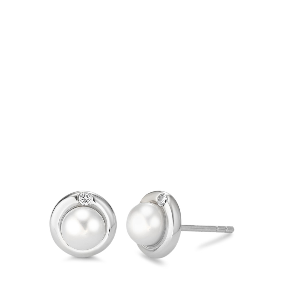 Clous d'oreilles Argent Zircone 2 Pierres Rhodié perle d'eau douce Ø9 mm-581421