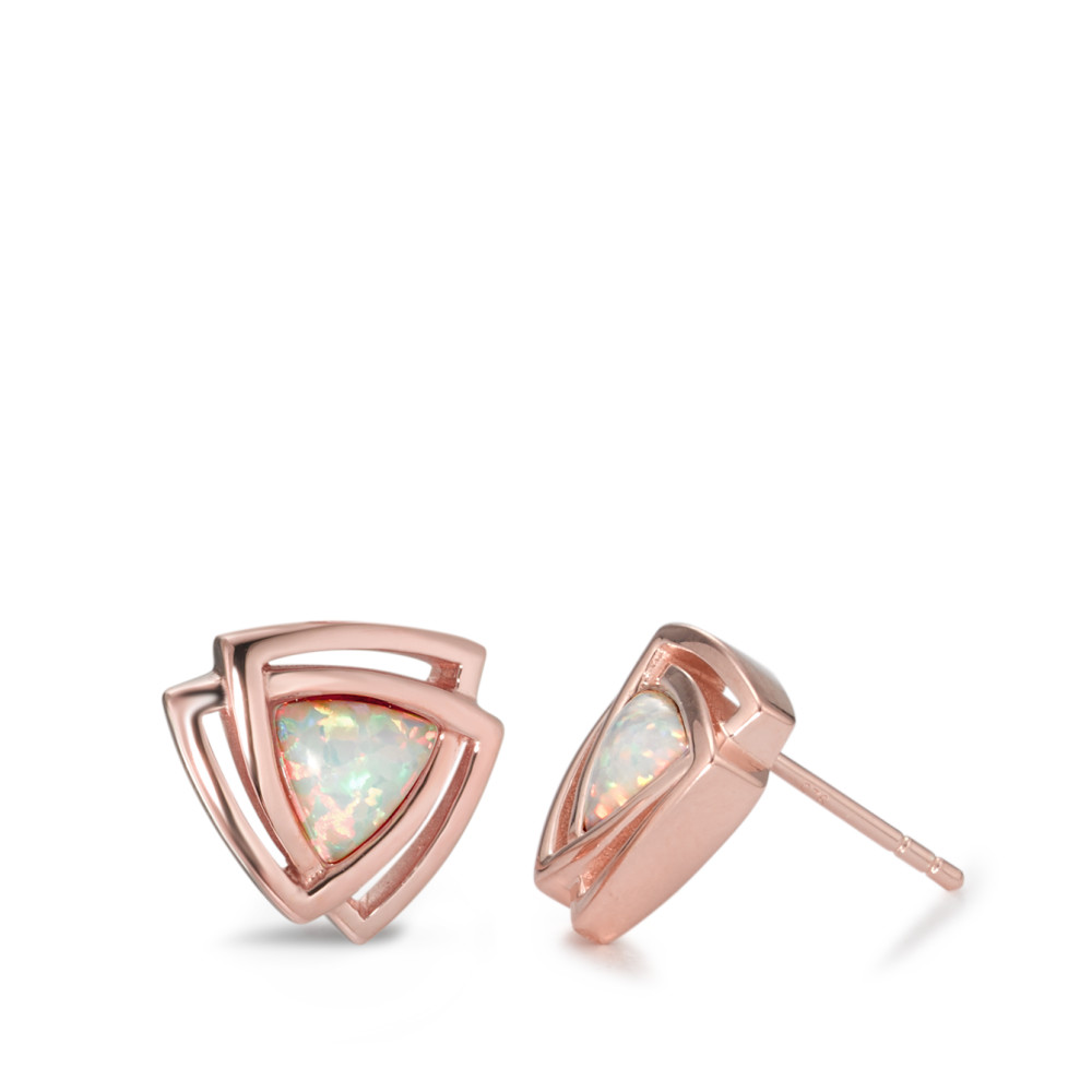 Clous d'oreilles Argent [synth. Opal] rosé Plaqué or Ø12 mm-581445