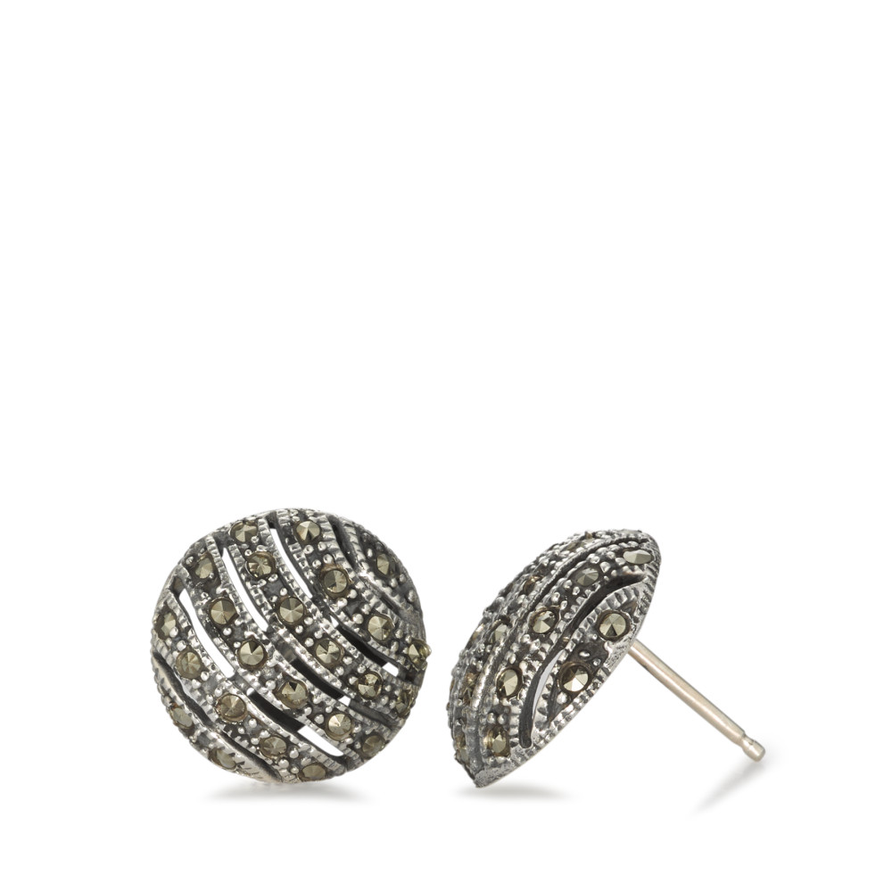 Clous d'oreilles Argent Marcassite Patinée Ø16 mm-581542