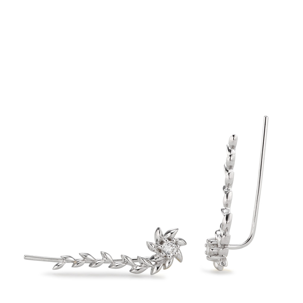 Boucle d'oreille glissante Argent Zircone 2 Pierres Rhodié Fleur Ø8 mm-581658