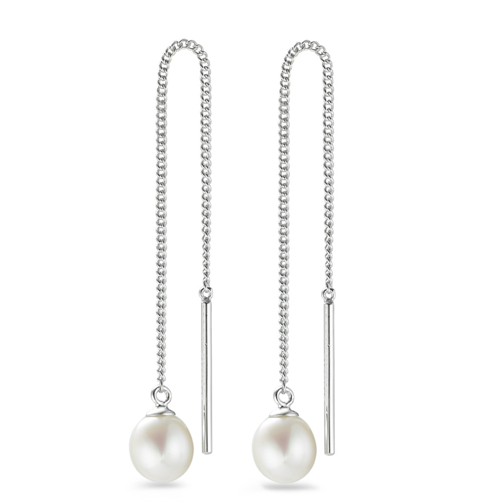 Boucles d'oreilles pendantes Argent Rhodié perle d'eau douce blanc, 2 Perles, 6 mm-581886