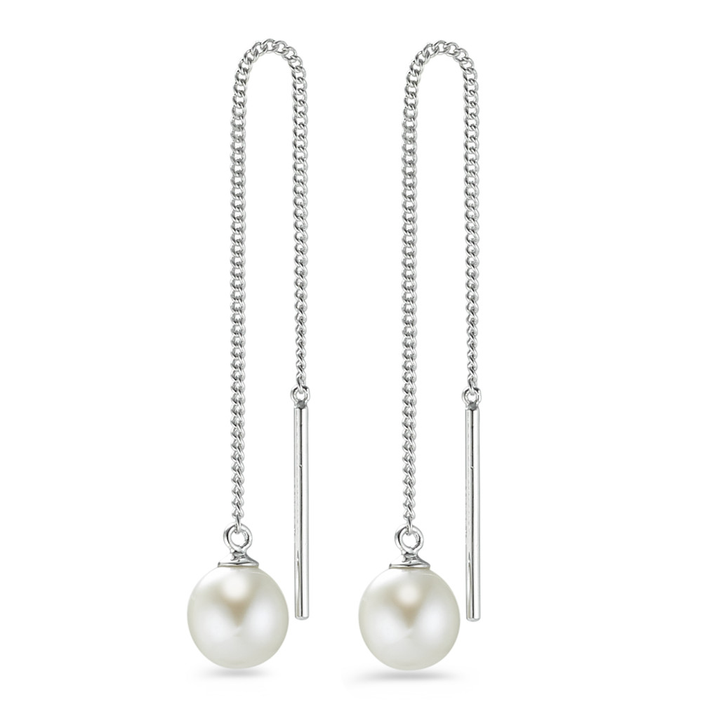 Boucles d'oreilles pendantes Argent Rhodié perle d'eau douce blanc, 2 Perles, 7 mm-581887