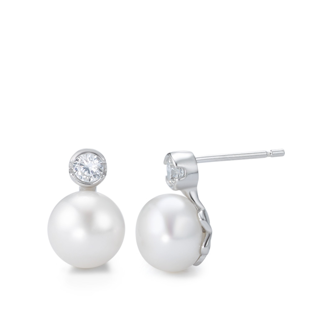 Clous d'oreilles Argent Zircone Rhodié perle d'eau douce, 9 mm-582353